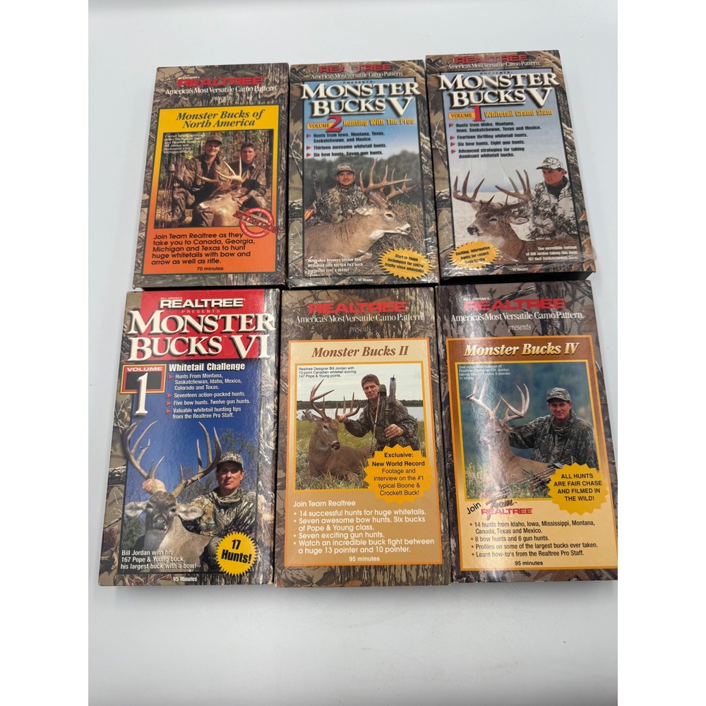 Realtree Monster Bucks VHS Lot of 6 Whitetail Hunting Bill Jordan Vintage‎ Tapes
